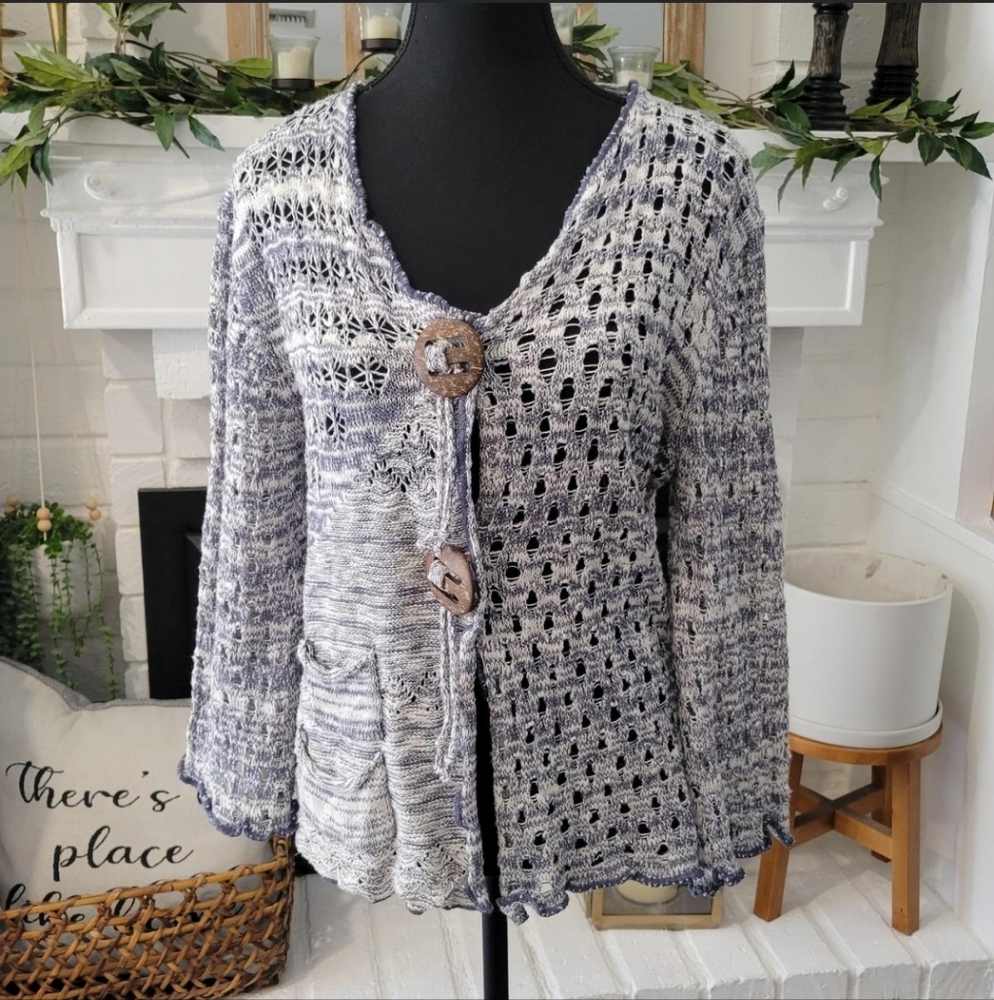 La Seine Blue and white Knit Cardigan  Size Large